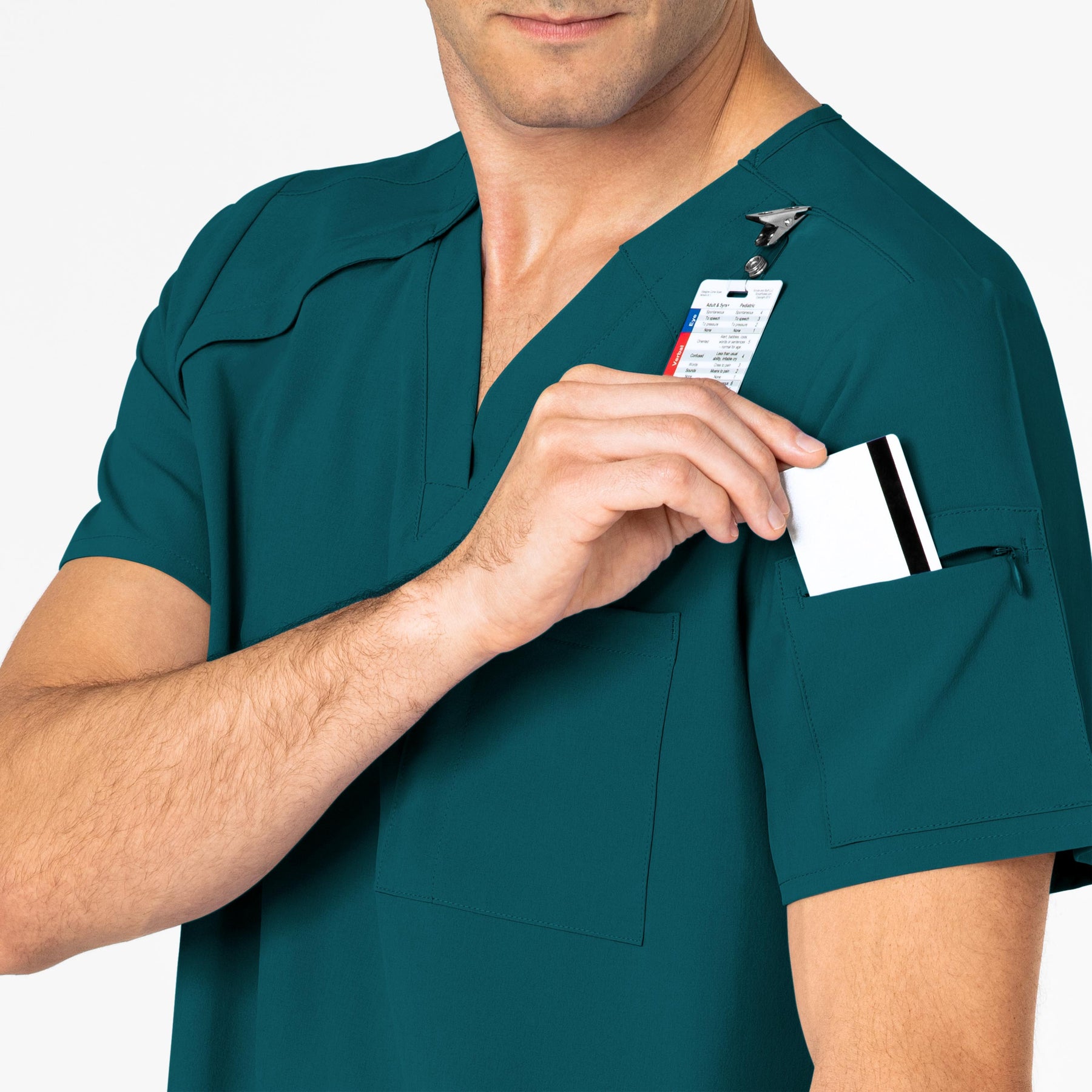 RENEW Men's EZ Zip Scrub Top Caribbean Blue side detail 2