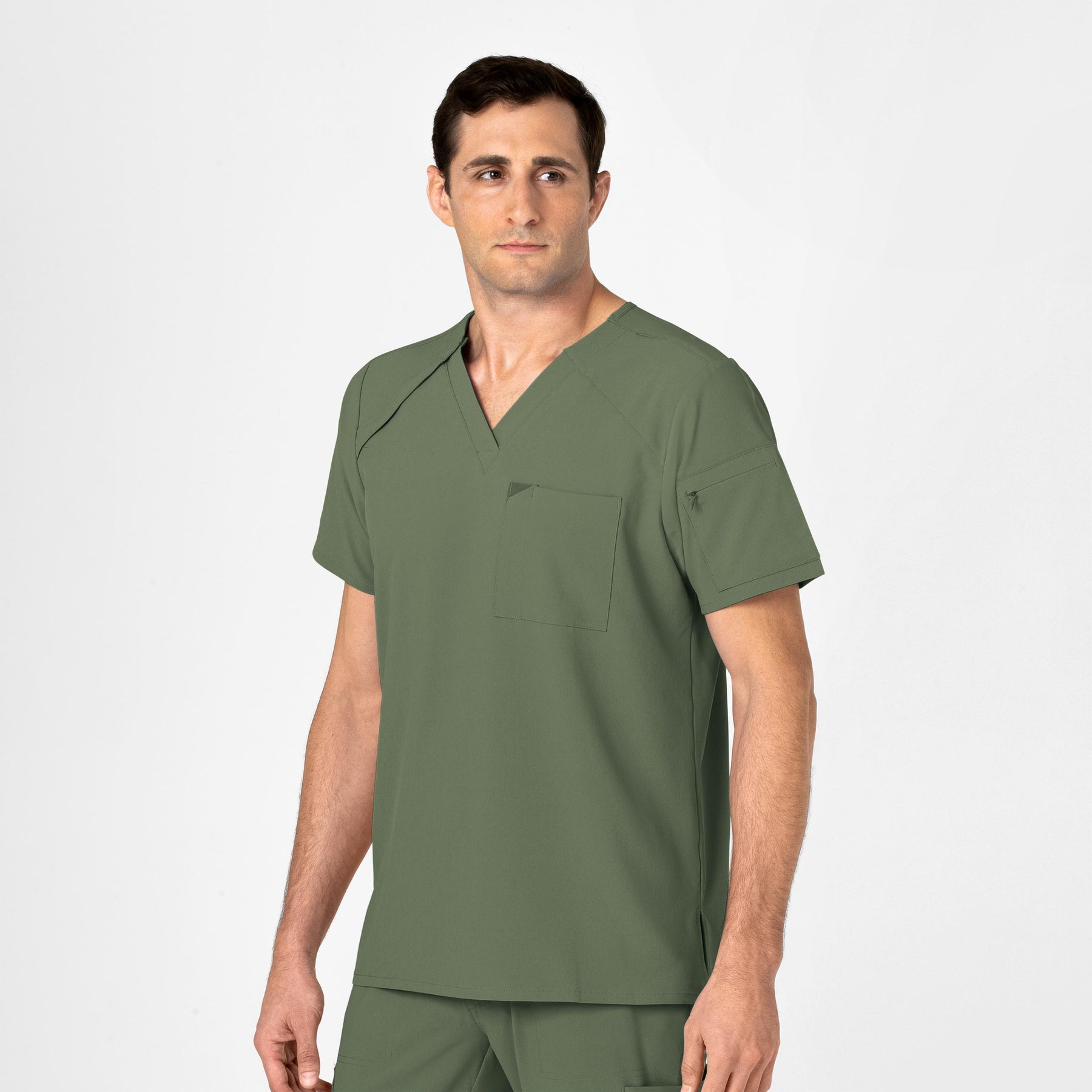 RENEW Men's EZ Zip Scrub Top Olive side view
