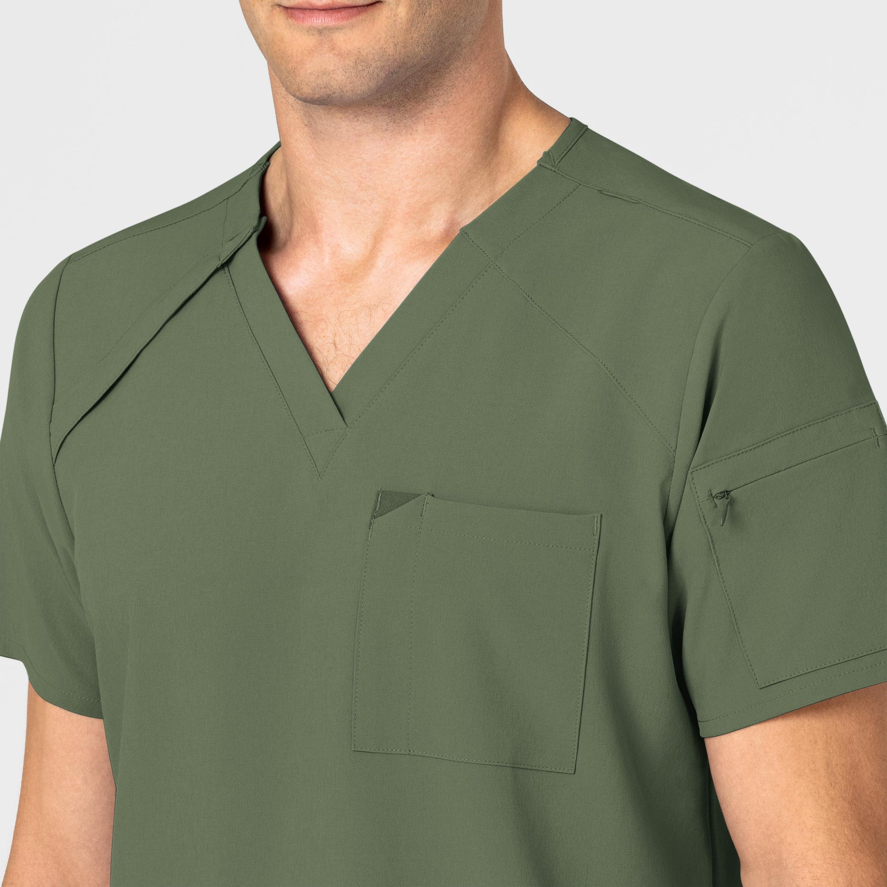 RENEW Men's EZ Zip Scrub Top Olive front detail