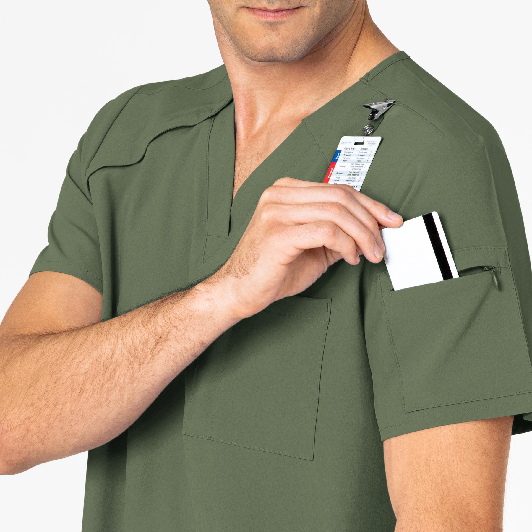 RENEW Men's EZ Zip Scrub Top Olive side detail 2