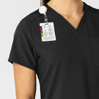 W123 Women's Flex-n-Reach V-Neck Scrub Top Black front detail