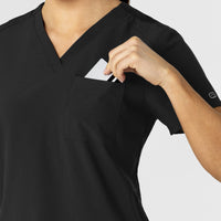 W123 Women's Flex-n-Reach V-Neck Scrub Top Black side detail 1