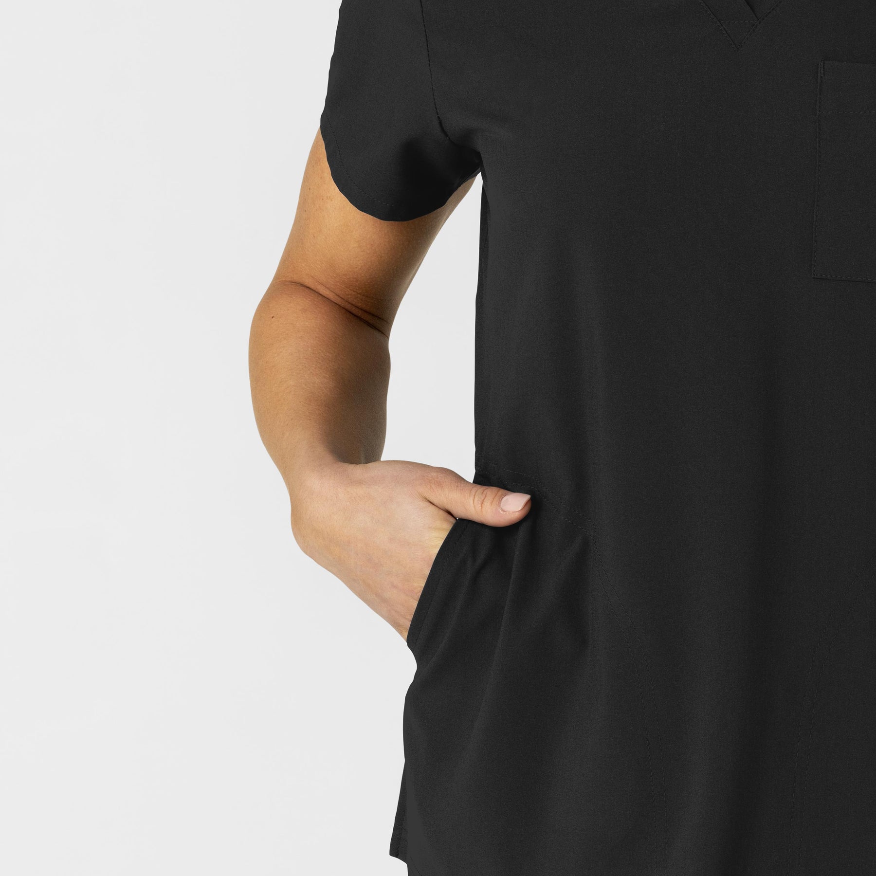 W123 Women's Flex-n-Reach V-Neck Scrub Top Black side detail 2