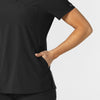 W123 Women's Flex-n-Reach V-Neck Scrub Top Black hemline detail