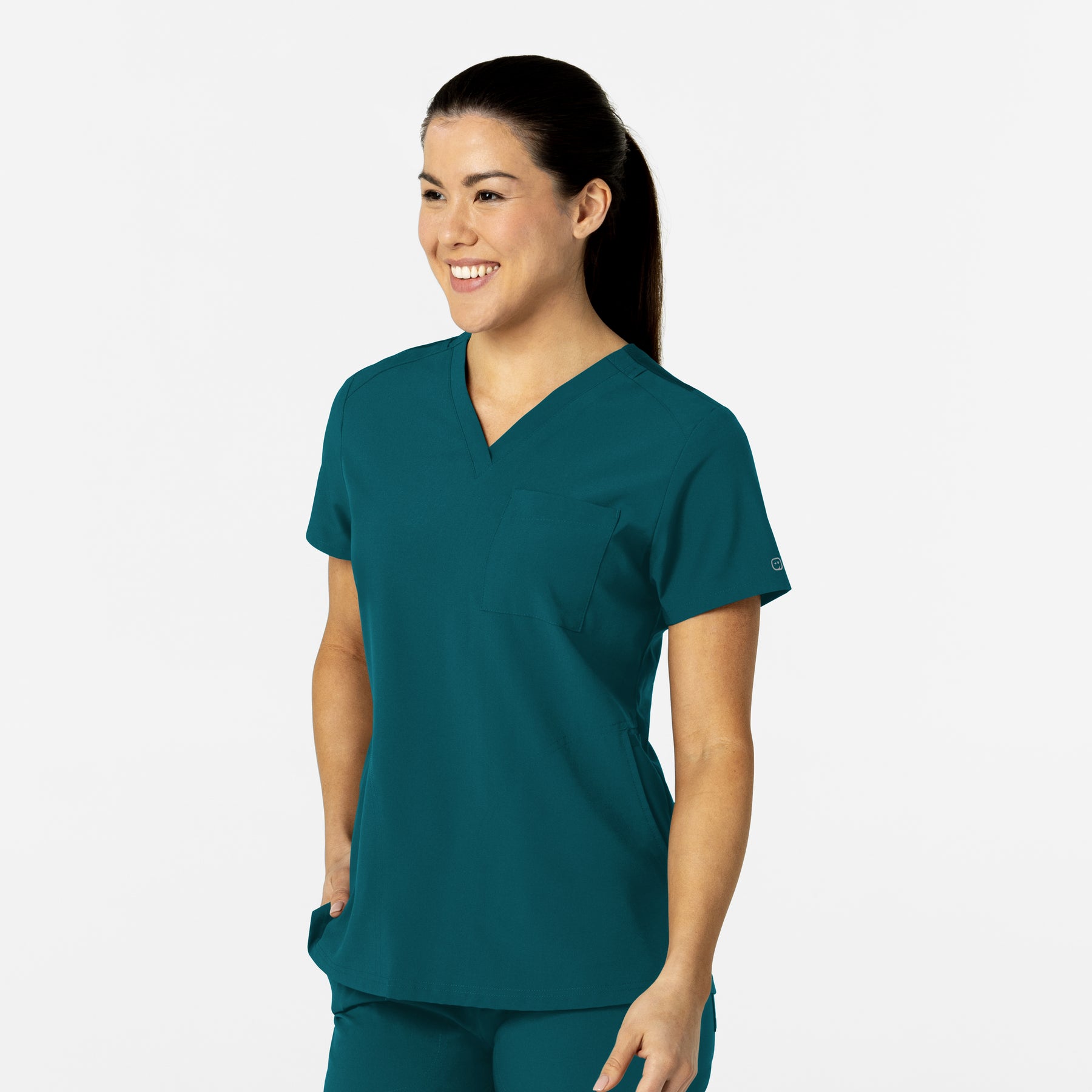 W123 Women's Flex-n-Reach V-Neck Scrub Top Caribbean side view