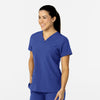 W123 Women's Flex-n-Reach V-Neck Scrub Top Galaxy Blue side view