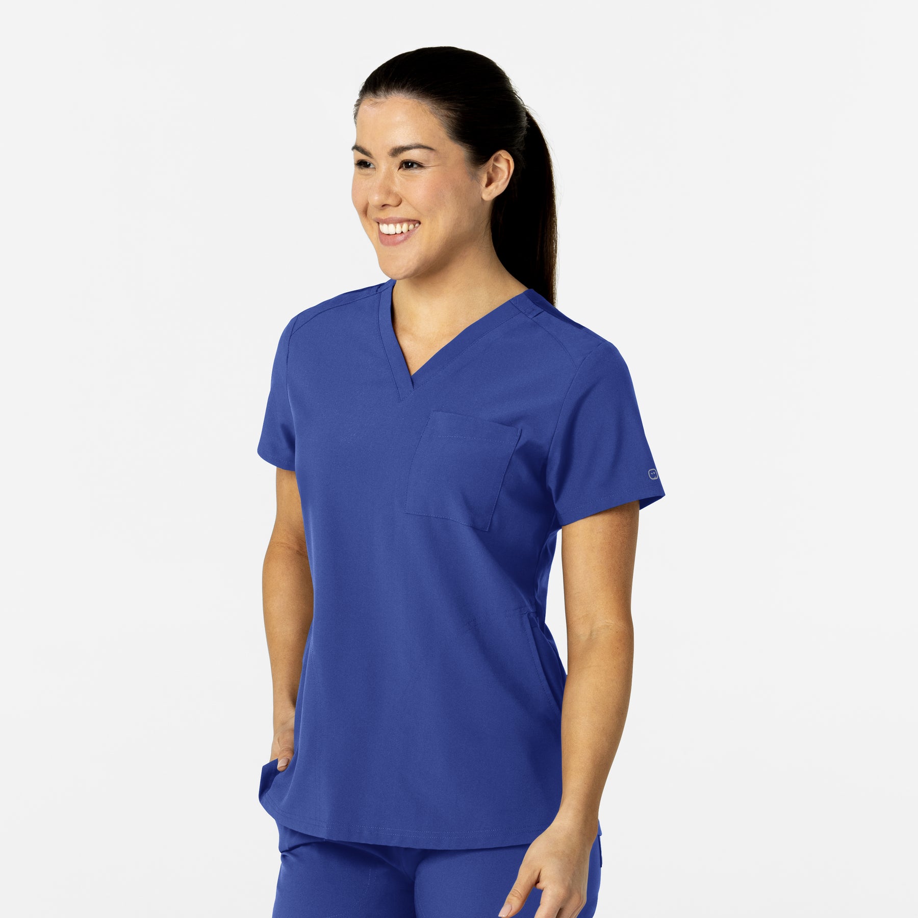 W123 Women's Flex-n-Reach V-Neck Scrub Top Galaxy Blue side view