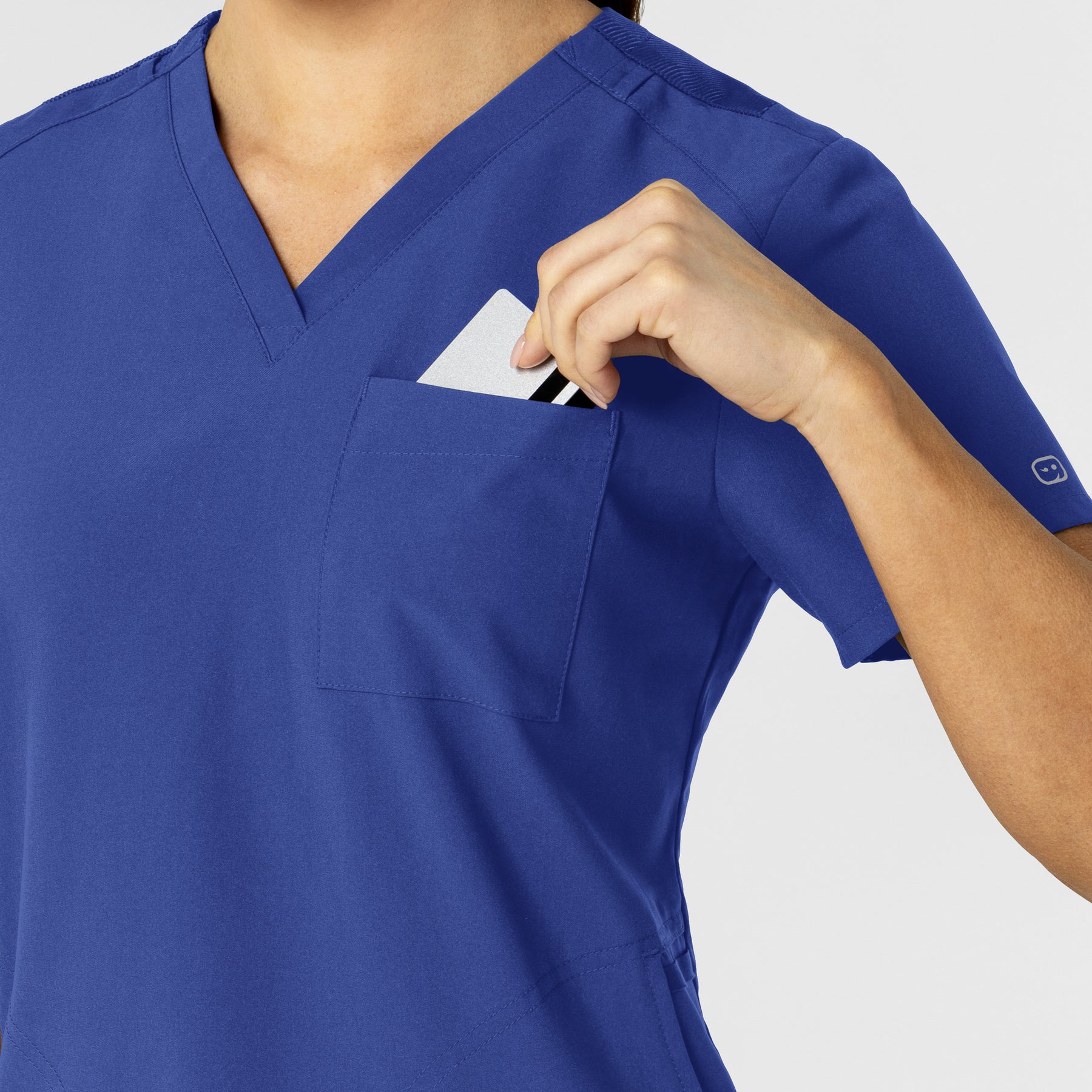 W123 Women's Flex-n-Reach V-Neck Scrub Top Galaxy Blue side detail 1