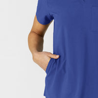 W123 Women's Flex-n-Reach V-Neck Scrub Top Galaxy Blue side detail 2