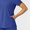 W123 Women's Flex-n-Reach V-Neck Scrub Top Galaxy Blue hemline detail