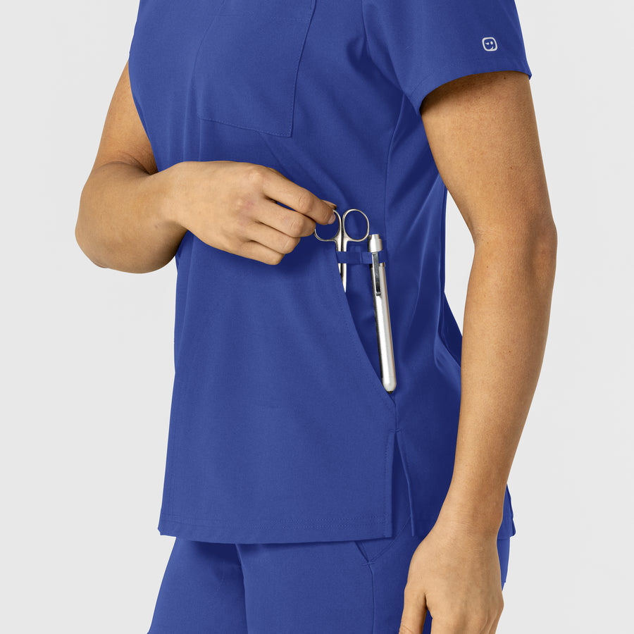 W123 Women's Flex-n-Reach V-Neck Scrub Top Galaxy Blue back detail