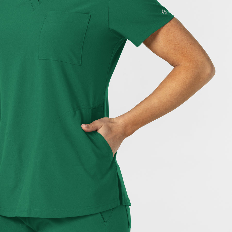 W123 Women's Flex-n-Reach V-Neck Scrub Top Hunter hemline detail