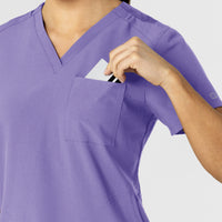 W123 Women's Flex-n-Reach V-Neck Scrub Top Iris Purple side detail 1