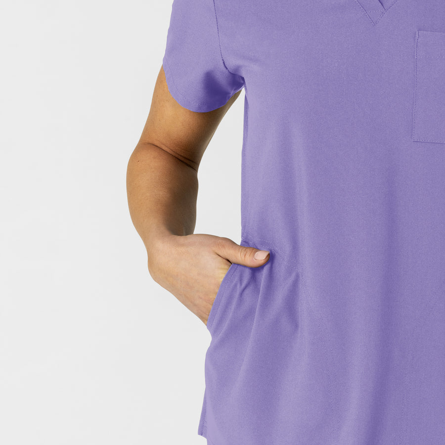 W123 Women's Flex-n-Reach V-Neck Scrub Top Iris Purple side detail 2