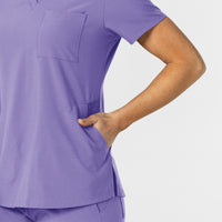 W123 Women's Flex-n-Reach V-Neck Scrub Top Iris Purple hemline detail