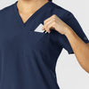 W123 Women's Flex-n-Reach V-Neck Scrub Top Navy side detail 1