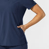 W123 Women's Flex-n-Reach V-Neck Scrub Top Navy hemline detail