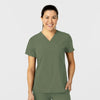 W123 Women's Flex-n-Reach V-Neck Scrub Top - Olive Green Scrubs