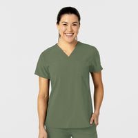 W123 Women's Flex-n-Reach V-Neck Scrub Top - Olive Green Scrubs