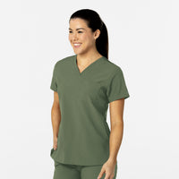 W123 Women's Flex-n-Reach V-Neck Scrub Top Olive side view