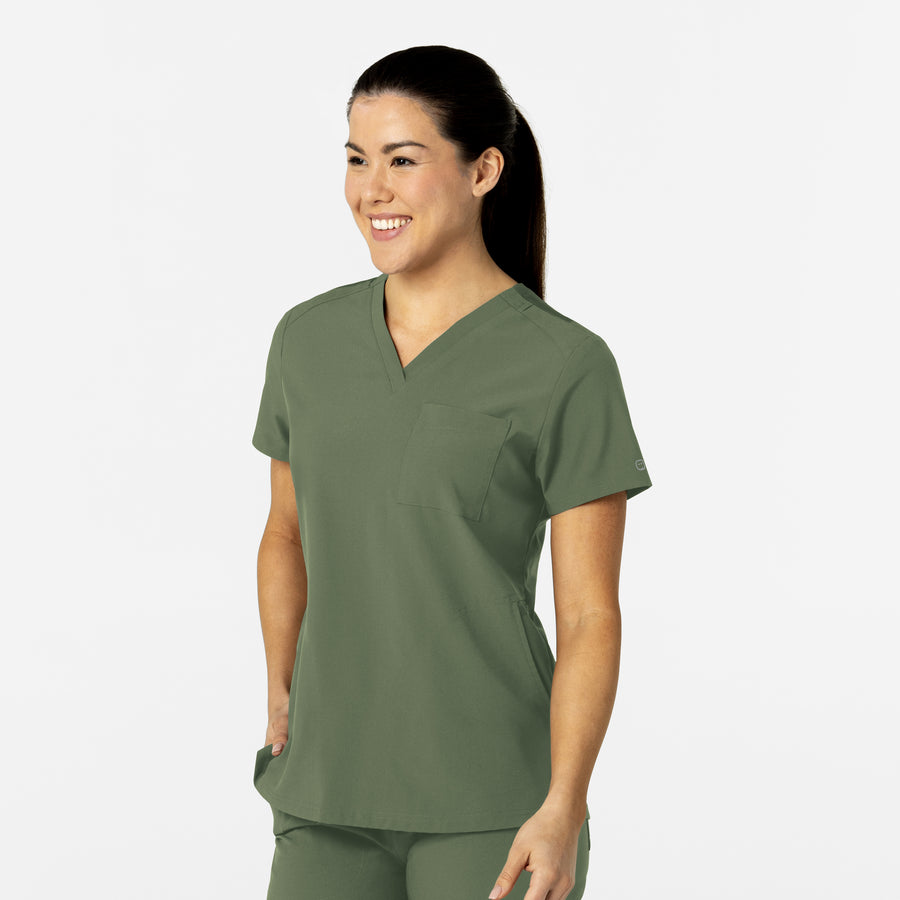 W123 Women's Flex-n-Reach V-Neck Scrub Top Olive side view
