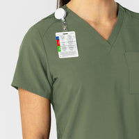 W123 Women's Flex-n-Reach V-Neck Scrub Top Olive front detail