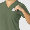 W123 Women's Flex-n-Reach V-Neck Scrub Top Olive side detail 1