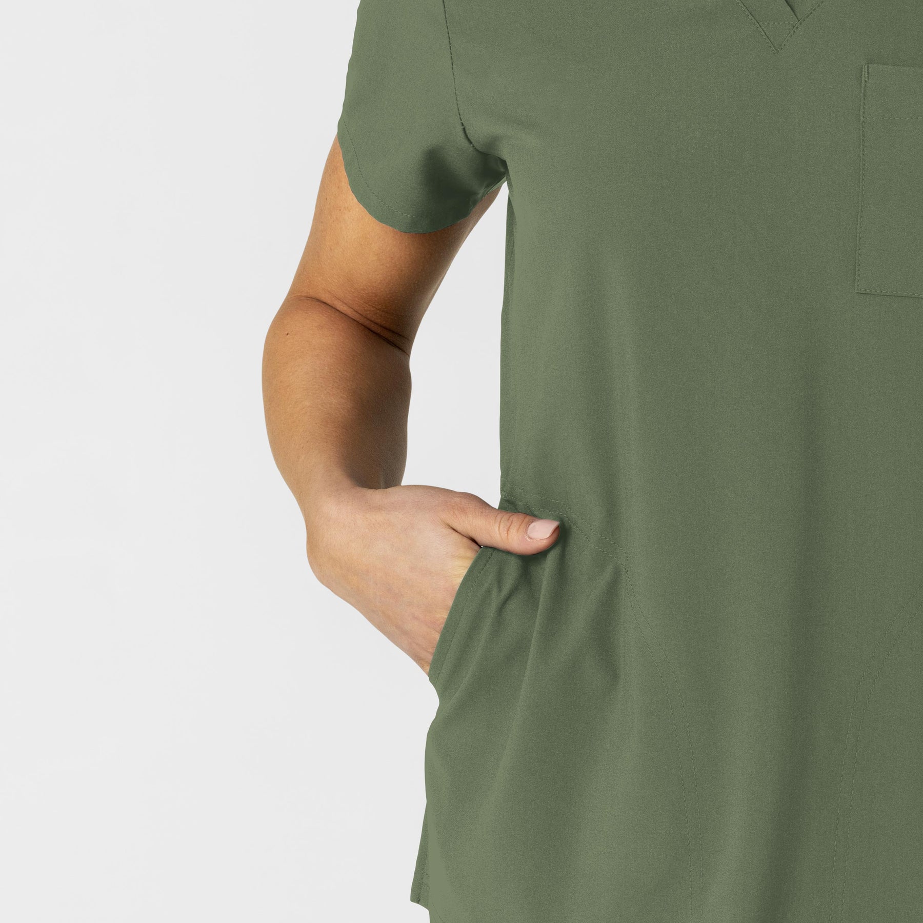 W123 Women's Flex-n-Reach V-Neck Scrub Top Olive side detail 2