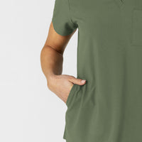 W123 Women's Flex-n-Reach V-Neck Scrub Top Olive side detail 2