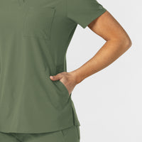 W123 Women's Flex-n-Reach V-Neck Scrub Top Olive hemline detail
