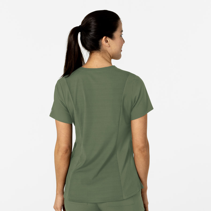 W123 Women's Flex-n-Reach V-Neck Scrub Top Olive back view