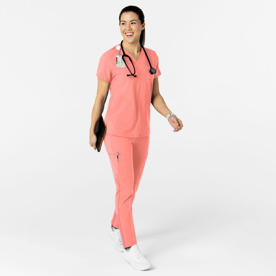 W123 Women's Flex-n-Reach V-Neck Scrub Top Paradise Pink full scrub set