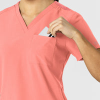W123 Women's Flex-n-Reach V-Neck Scrub Top Paradise Pink side detail 1