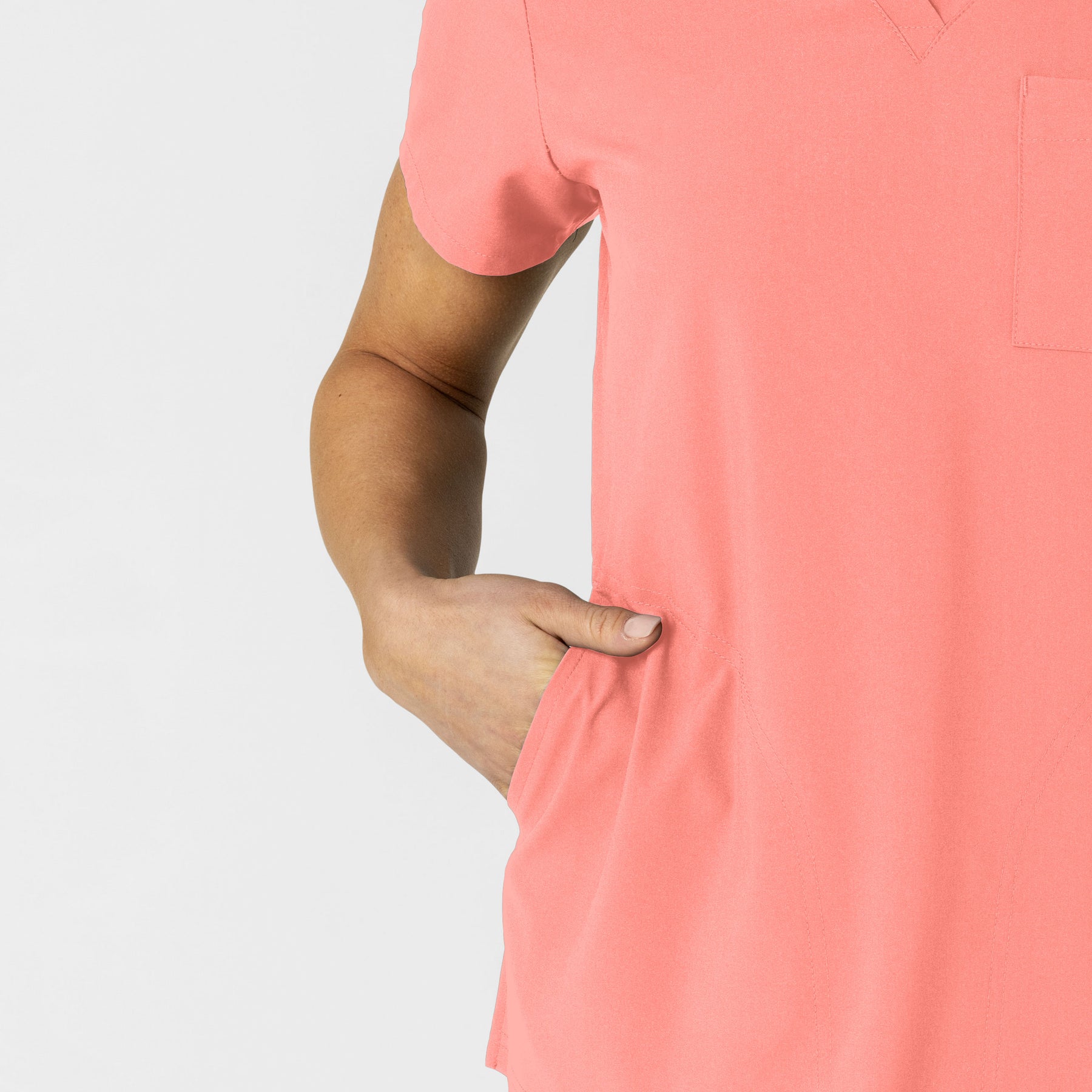 W123 Women's Flex-n-Reach V-Neck Scrub Top Paradise Pink side detail 2