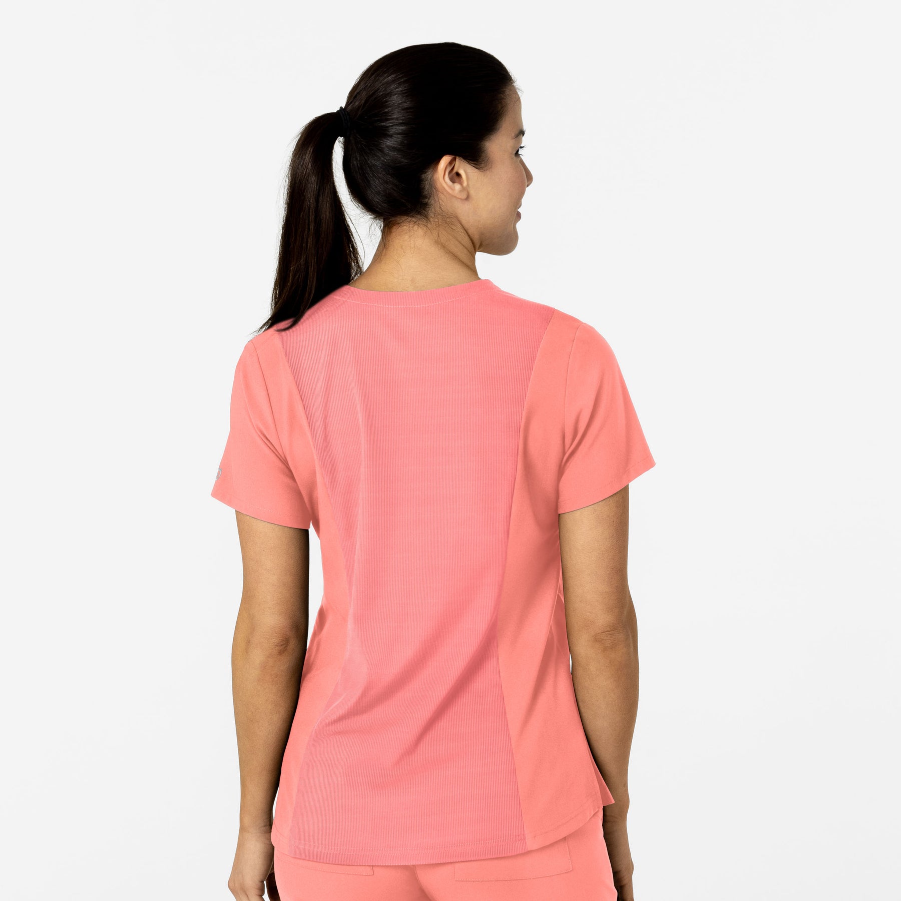 W123 Women's Flex-n-Reach V-Neck Scrub Top Paradise Pink back view