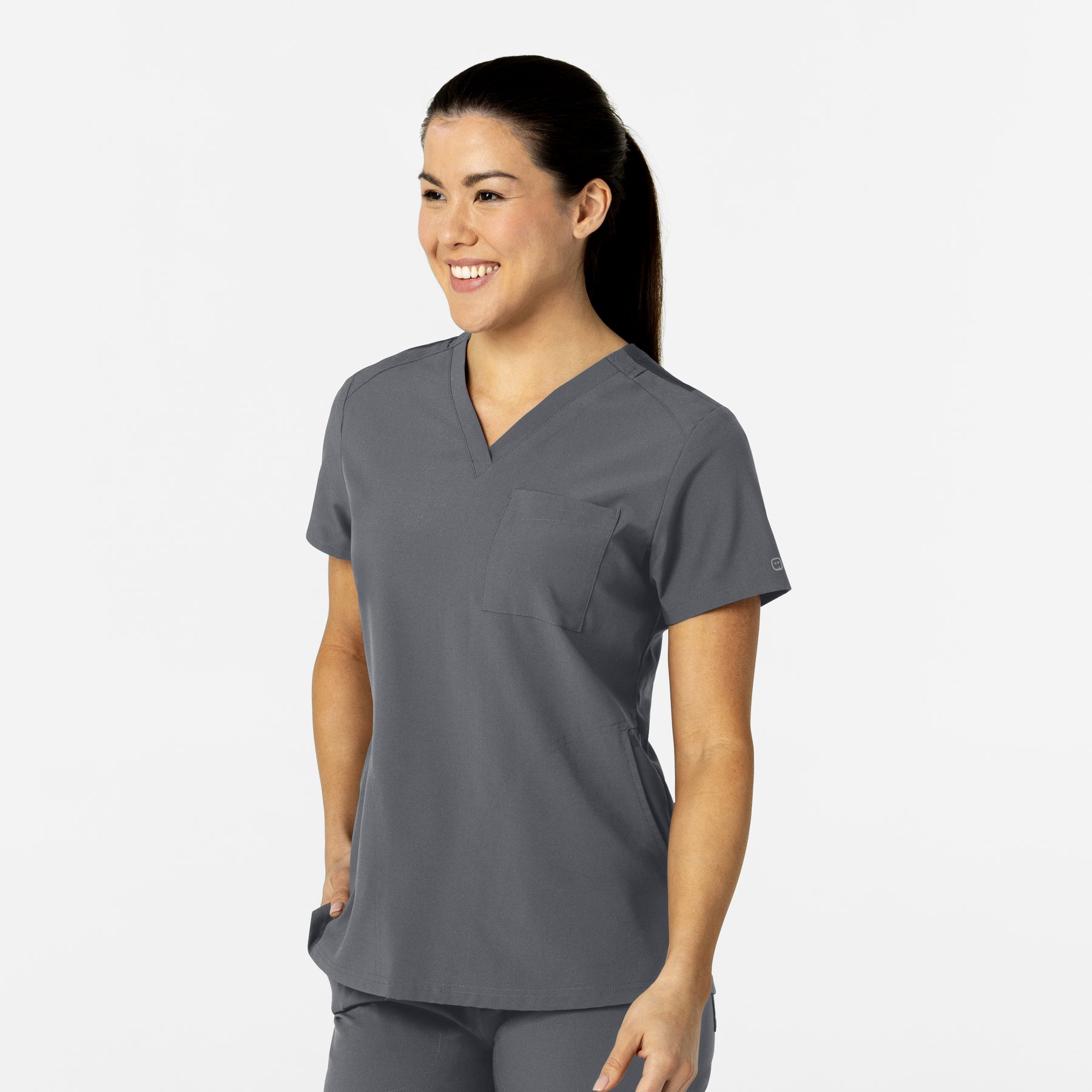 W123 Women's Flex-n-Reach V-Neck Scrub Top Pewter side view
