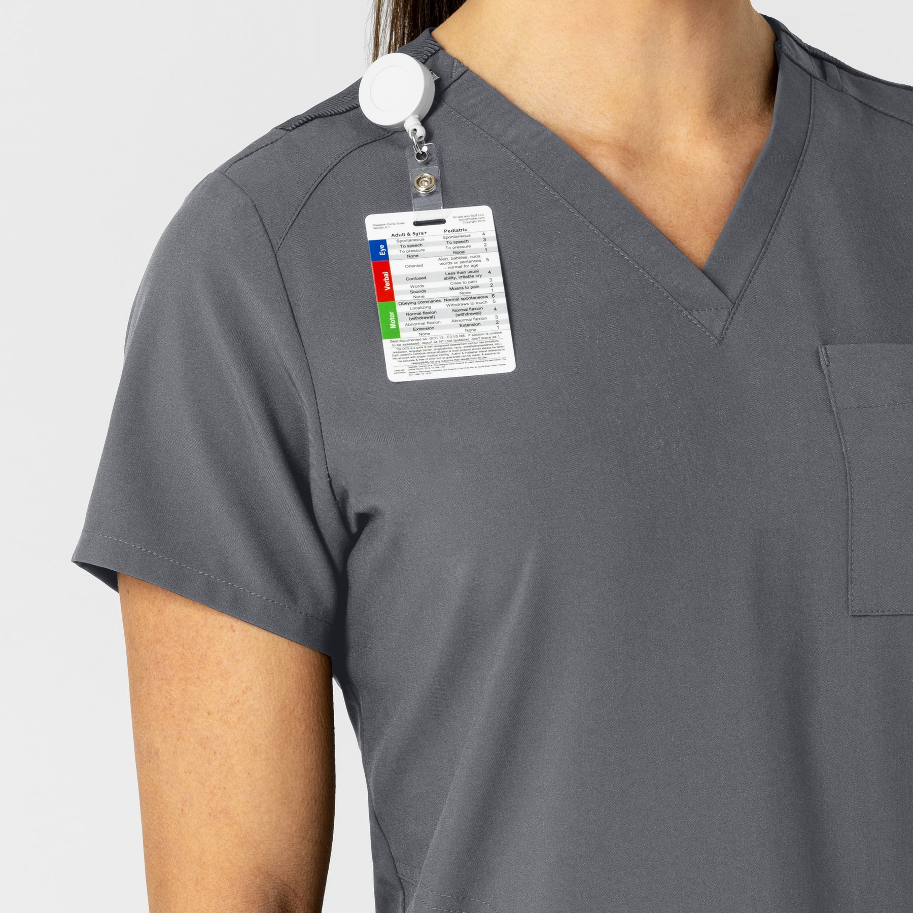 W123 Women's Flex-n-Reach V-Neck Scrub Top Pewter front detail