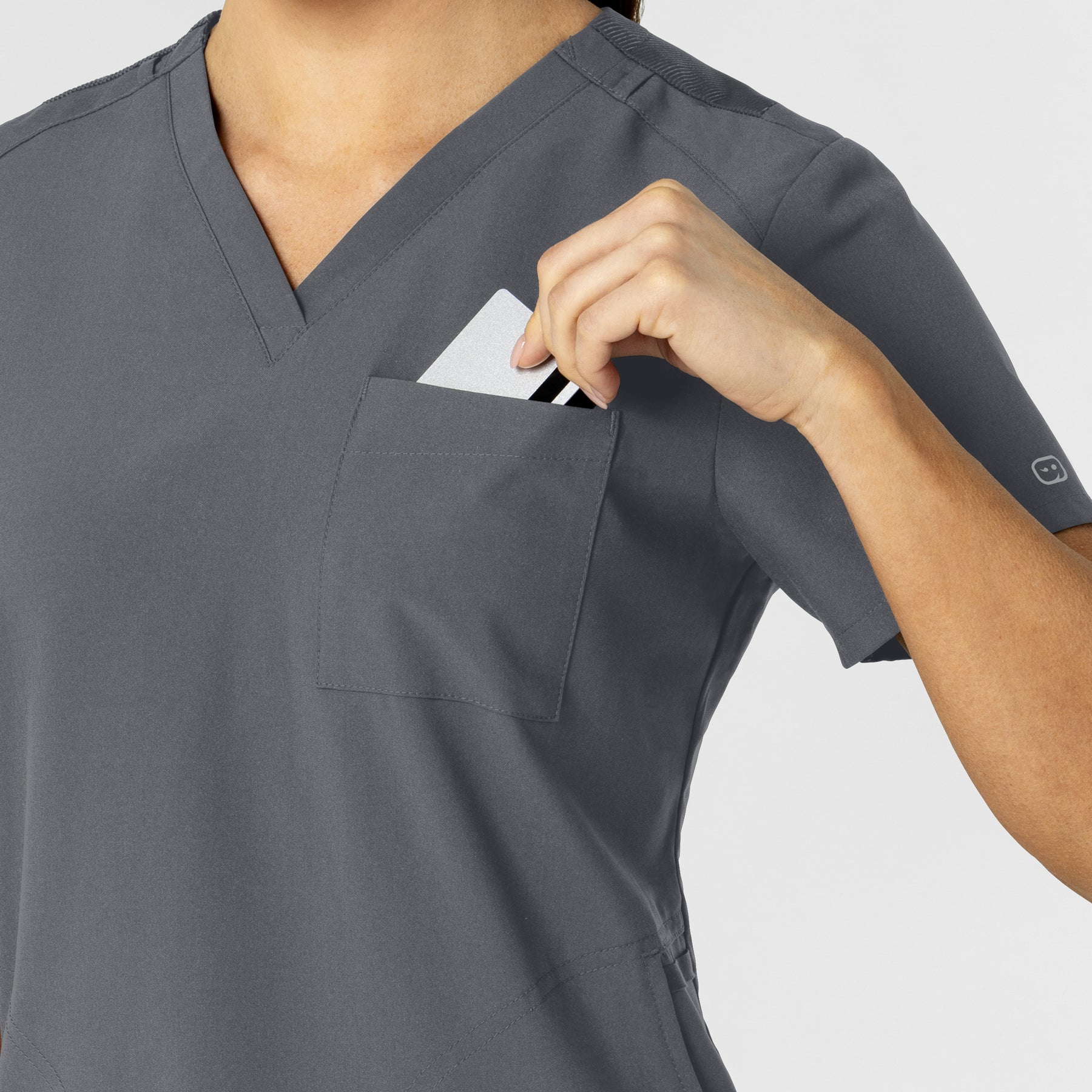 W123 Women's Flex-n-Reach V-Neck Scrub Top Pewter side detail 1