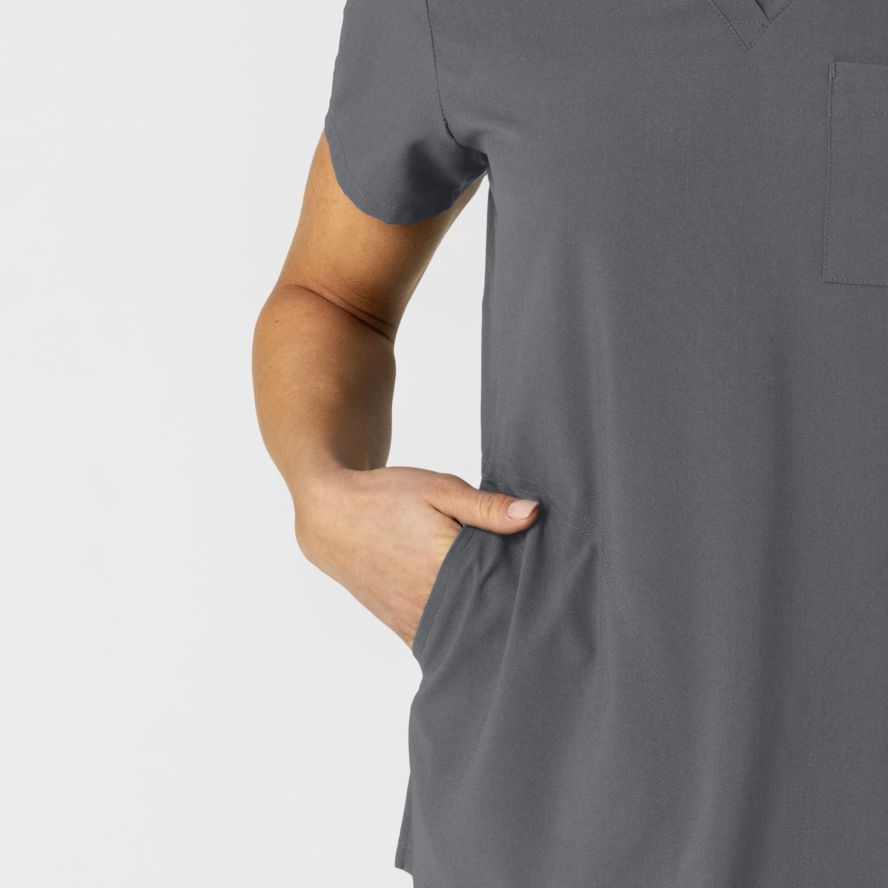 W123 Women's Flex-n-Reach V-Neck Scrub Top Pewter side detail 2