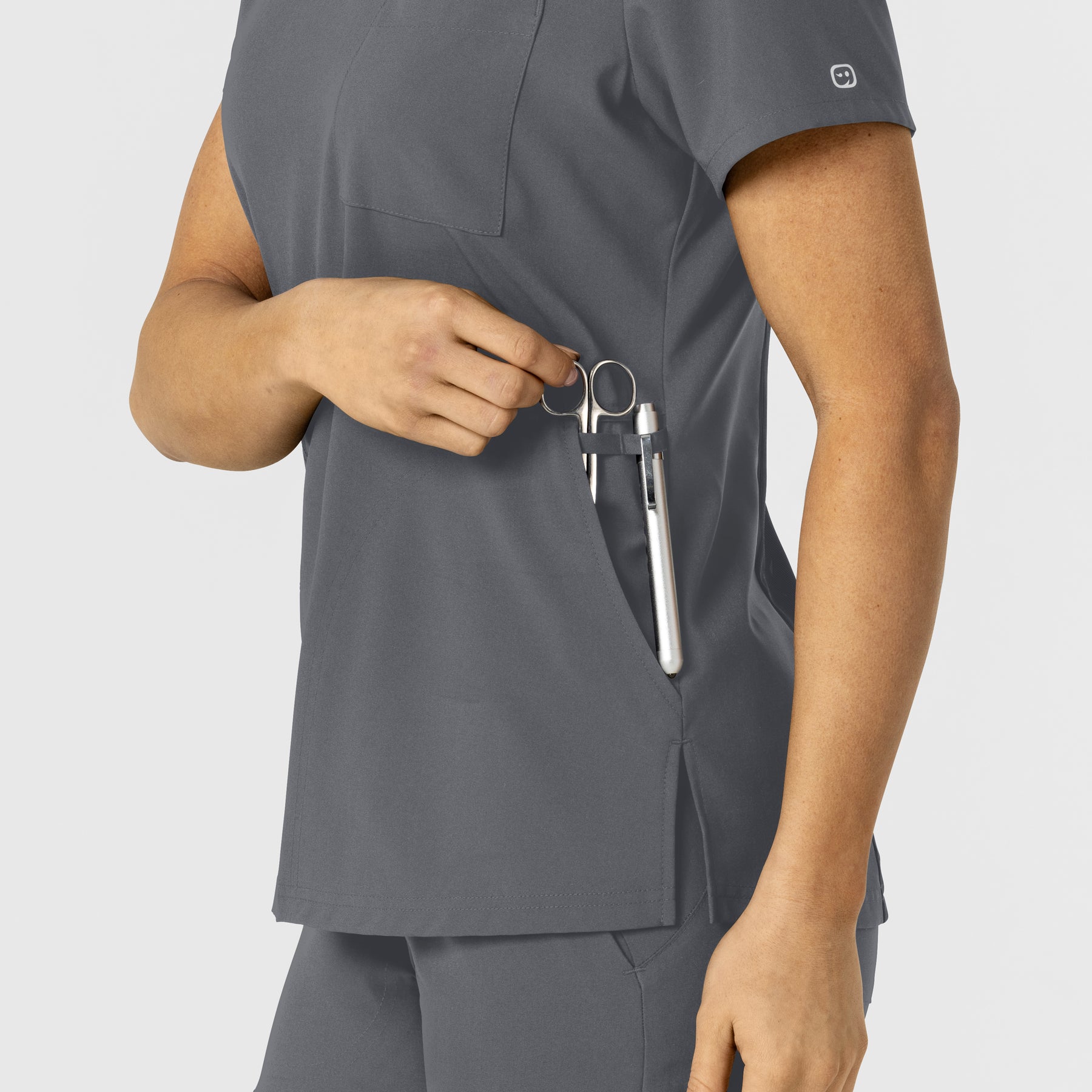 W123 Women's Flex-n-Reach V-Neck Scrub Top Pewter back detail