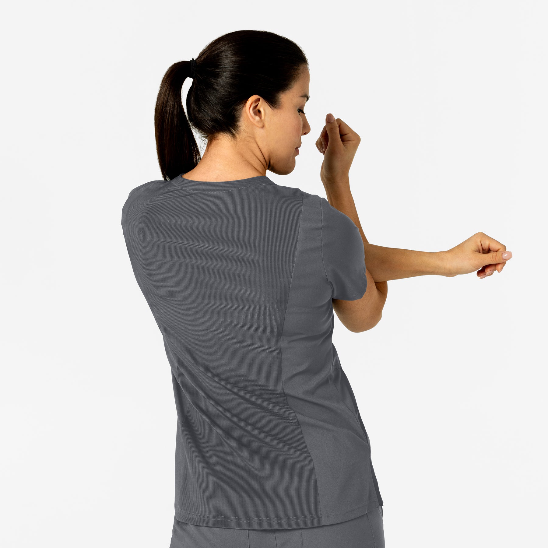 W123 Women's Flex-n-Reach V-Neck Scrub Top - Pewter