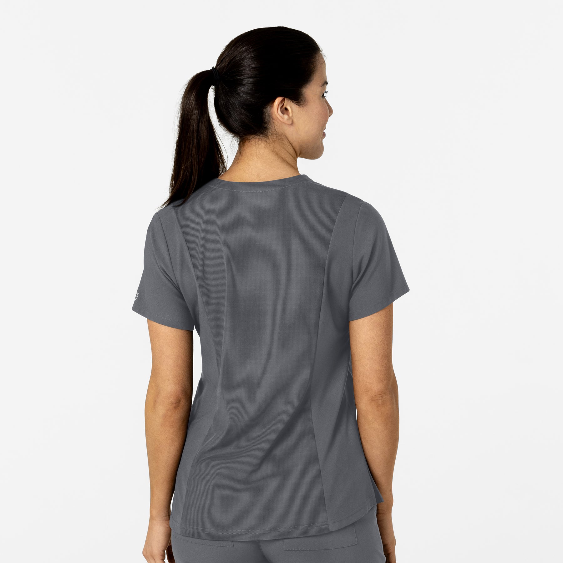 W123 Women's Flex-n-Reach V-Neck Scrub Top Pewter back view
