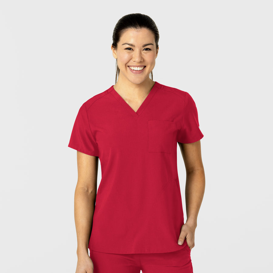 W123 Women's Flex-n-Reach V-Neck Scrub Top Red