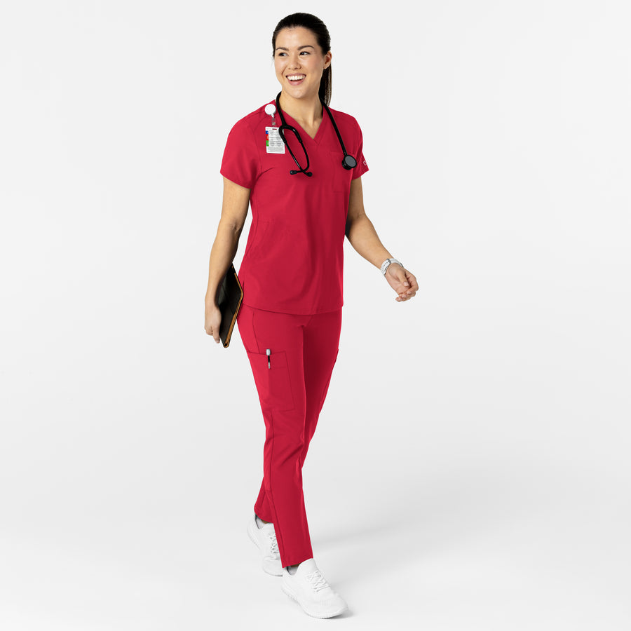 W123 Women's Flex-n-Reach V-Neck Scrub Top Red full scrub set