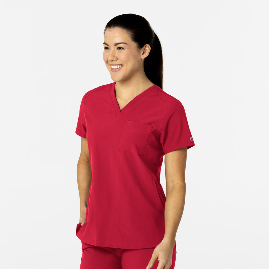 W123 Women's Flex-n-Reach V-Neck Scrub Top Red side view