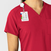 W123 Women's Flex-n-Reach V-Neck Scrub Top Red front detail