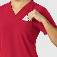 W123 Women's Flex-n-Reach V-Neck Scrub Top Red side detail 1