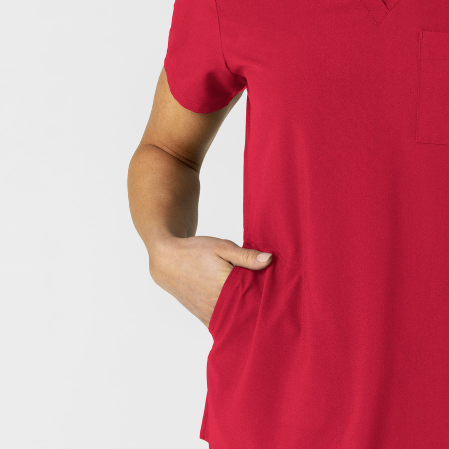 W123 Women's Flex-n-Reach V-Neck Scrub Top Red side detail 2