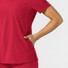 W123 Women's Flex-n-Reach V-Neck Scrub Top Red hemline detail