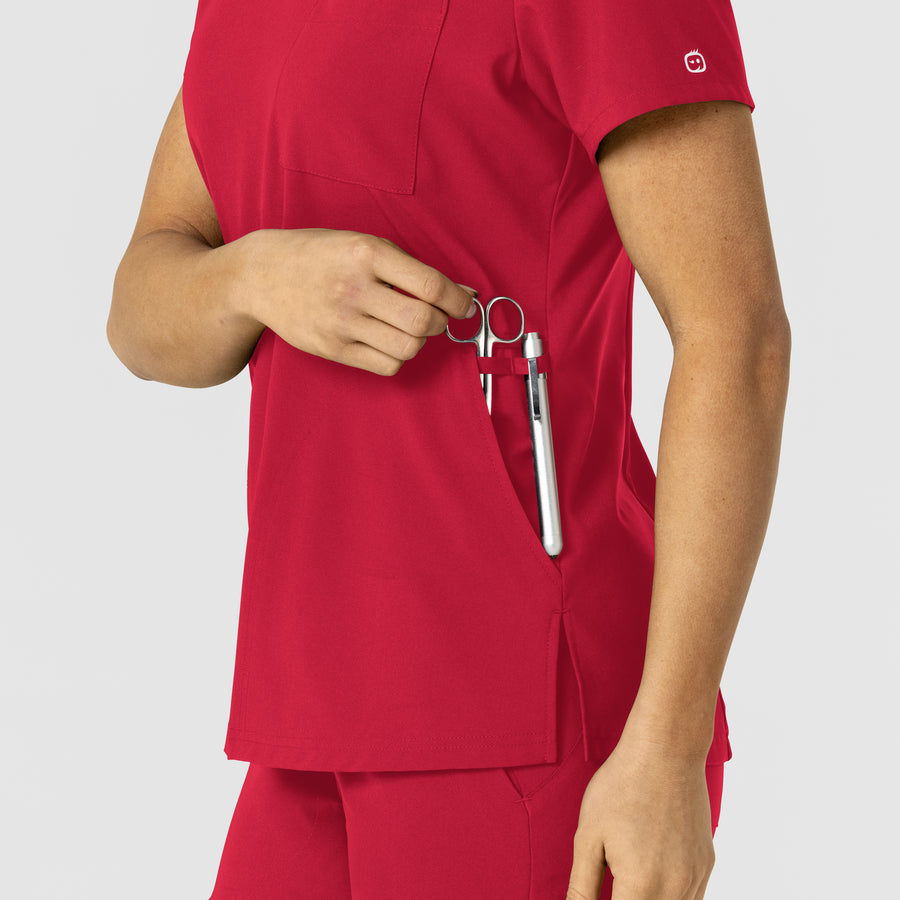 W123 Women's Flex-n-Reach V-Neck Scrub Top Red back detail